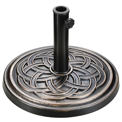 InfiniPower 24lbs Round Antiqued Umbrella Base Heavy Duty Umbrella Stand Durable Holder Patio Umbrella Base for Lawn, Deck, Poolside, Garden, Bronze