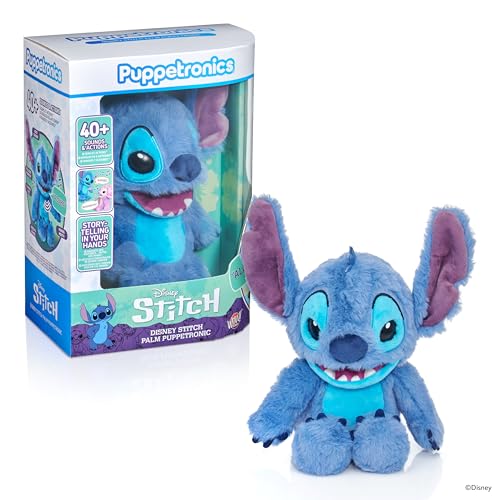 WOW! STUFF Disney Stitch Palm Puppetronic Feature Plush Interactive Soft Toy Talking Plush with Sounds and Actions Electronic Plush Hand Puppet Ages 6 Plus