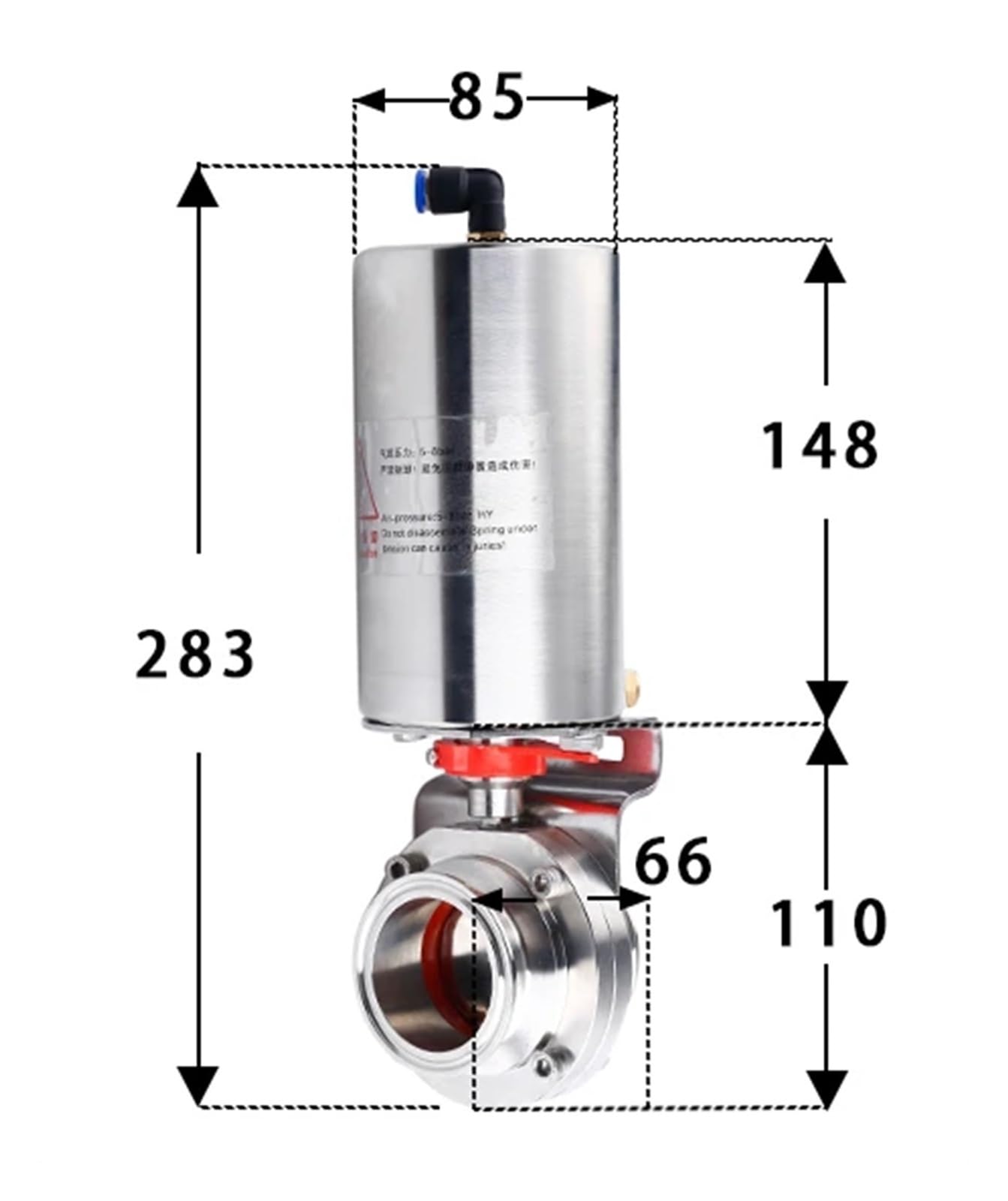 Válvula de Mariposa Sanitaria de Acero Inoxidable 304 316L con actuador neumático for elaboración casera de Cerveza, de 19 a 108 mm, con Abrazadera Triple de 1,5", 2" y 4"(32mmK50.5)