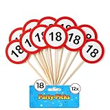 Tiwoca decoración para el 18 cumpleaños – 12 Palillos decorativos “18” en rojo y blanco con diseño de señal de tráfico – Decoraciones originales, ideales como regalo para chico y chica