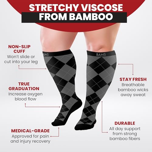 Image of BAMS Compression Socks Women & Men- Premium Bamboo Ultra Soft No-Smell 15-20 mmHg