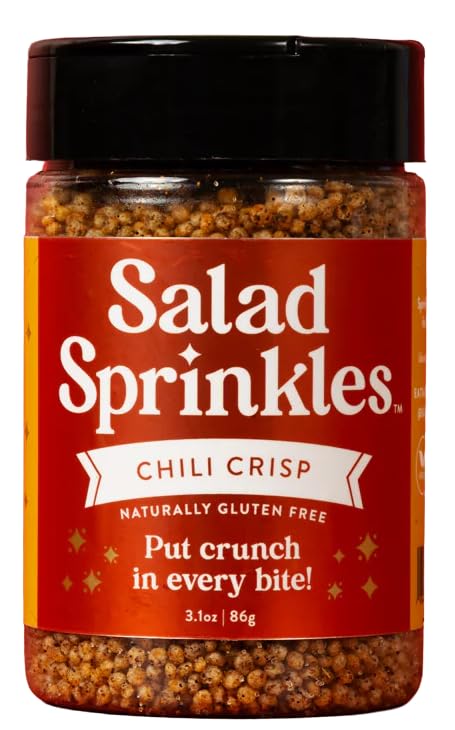 Chili Crisp SaladSprinkles | Perfect for Salads, Avocado Toast, Pasta | Gluten-Free, Keto Friendly, Zero Sugar, Toasted Rice Puffs with Cayenne & Sesame Oil, Umami Flavor 2.9oz