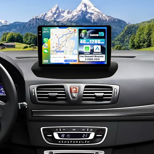 SIXWIN 4+128G Android 15 Radio Coche para Renault Megane 3 2008 2014 con CarPlay&Android Auto,9 Pulgadas Pantalla Táctil con Bluetooth/WiFi/GPS/FM/RDS/USB+AHD Cámara