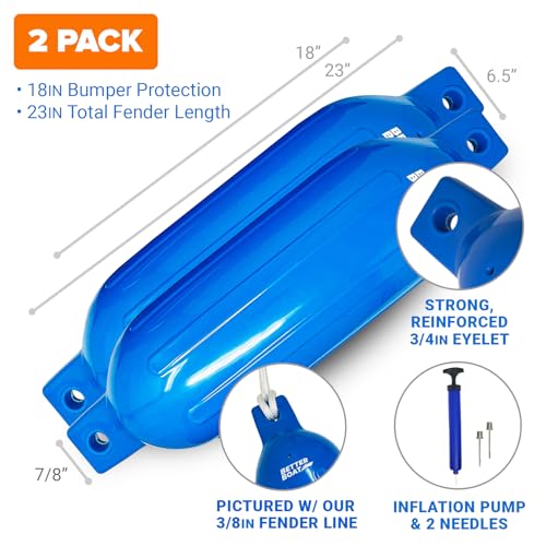 Image of Boat Fenders for Docking, 23 inch x 6.5 inch Inflatable Black Boat Bumpers | Pump and Lines, Dock Bumpers for Pontoon Boats, Better Boat