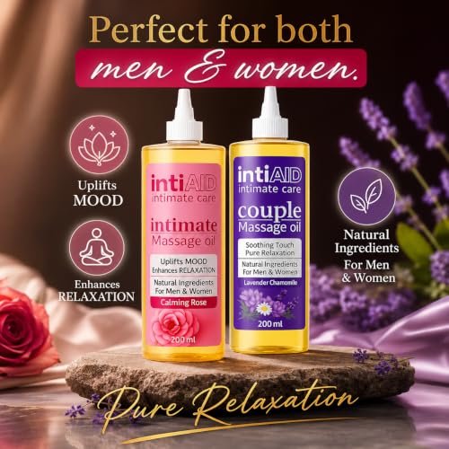 Image of Couple & Intimate Massage Oil Pack of 2 with Sensual Bliss of Lavender & Chamomile. Ideal for Couples Date Nights & Soothing Massage Experience. Non-Sticky Texture - 200ml Each