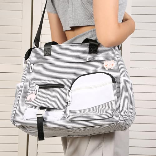 Image of Phaoullzon Crossbody Cute Bag for Teens Kawaii Messenger Purse Nylon Shoulder Tote Bags (Large(could Fit 14 inch Laptop), Stripes Black)
