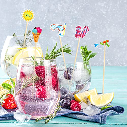 200 Pcs Summer Beach Drinking Cocktail Picks, Hawaiian Pool Birthday Party Cocktail Bamboo Picks Centerpiece Sticks Beach Party Decoration Cocktail Toothpicks For Drinks Appetizers Kids Table Supplies #TOP4