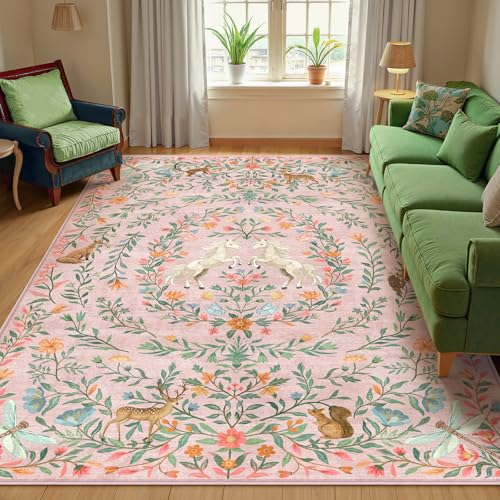 Tapete decorativo 5x7 pies lavable y antideslizante rosa miniatura 1