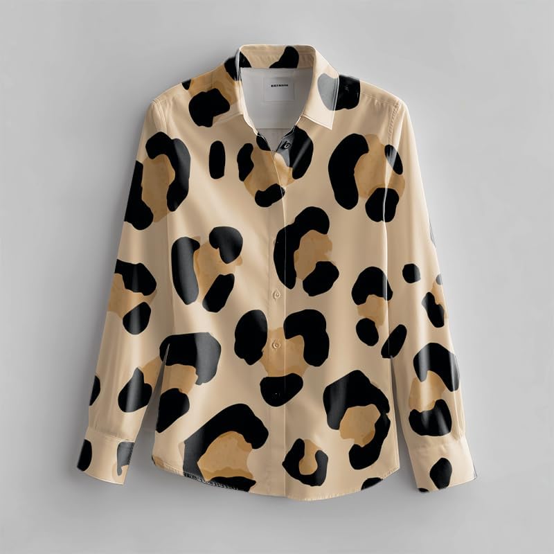 Womens Graphic Shirts Dressy Casual Long Sleeve Button Down Artistic Blouses Loose Fit Comfy Soft Fall Tops - Image 3