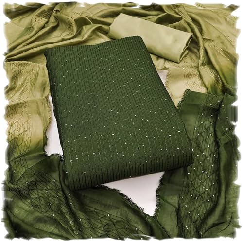 Image of Pandadi Saree Women's Soft Chanderi Embroidery Work Unstitched Salwar Suit Dress Material