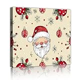 漫画サンタクロースキャンバスウォールアートクリスマステーマキャンバスプリント冬の雪の結晶クリスマスボールポスタープリントリビングルーム用70x70cmインナーフレーム