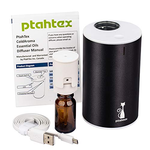PtahTex 2nd Version Waterless Essential Oil Diffuser, Atomized Pure Essential Oil, Portable Aromatherapy Diffuser, Black, Car, Office