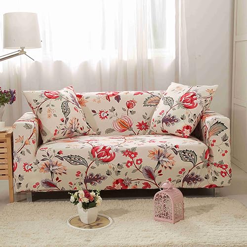 FANSU Copridivano 1/2/3/4 Posti, Elasticizzato Copridivano con Braccioli, Mucca da Latte Lavabile Spandex Antiscivolo Fodera Divano Protettiva per Soggiorno (Fiore,1-Seater)