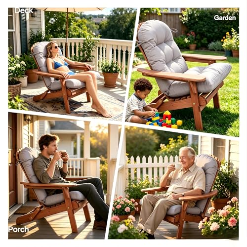 Image of QILLOWAY Outdoor High Back Chair Cushion for Adirondack, All Weather Rocking Chair Cushions Thick Padded Replacement for Patio Furniture Set of 4,Grey