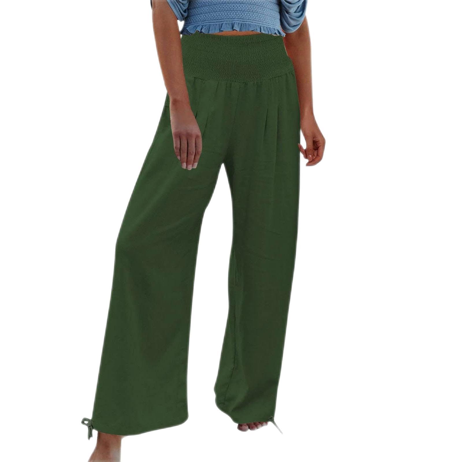Womens Linen Pants 2026 Summer Beach Vacation Boho Wide Leg Pants Fashion High Waist Casual Flowy Palazzo Trousers — view 19