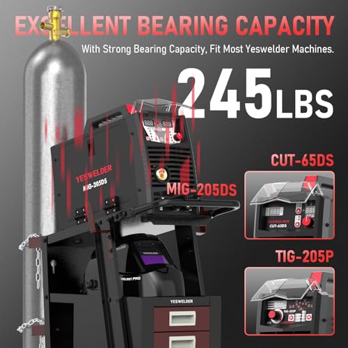 Image of YESWELDER Welding Cart with 4 Drawers for MIG Welder TIG Welder and Plasma Cutter, Black&Red Version Heavy Duty Large Storage 360 Rolling Welding Trolley