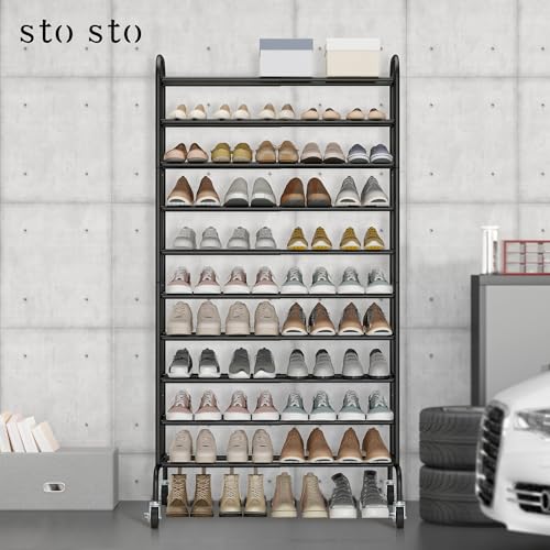 STO STO Expandable Shoe Rack, 10-Tier Metal Tall Shoe Rack for Garage, Up to 44 Pairs Adjustable Shoe Rack Storage for Front Door Entrance, Free Standing Shoe Rack Organizer for Entryway, Black by STO STO - Image 7