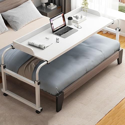 Mesa de cama con ruedas, mesa de hospital de altura ajustable, escritorio giratorio para laptop, perfecto para uso en cama y sillón reclinable