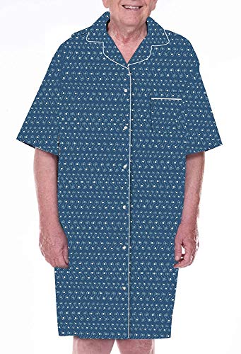 Home Care Line Mens Open Back Nightshirt for Seniors-Cotton-Short Sleeve-Back Snap Nightgowns -Patient gown