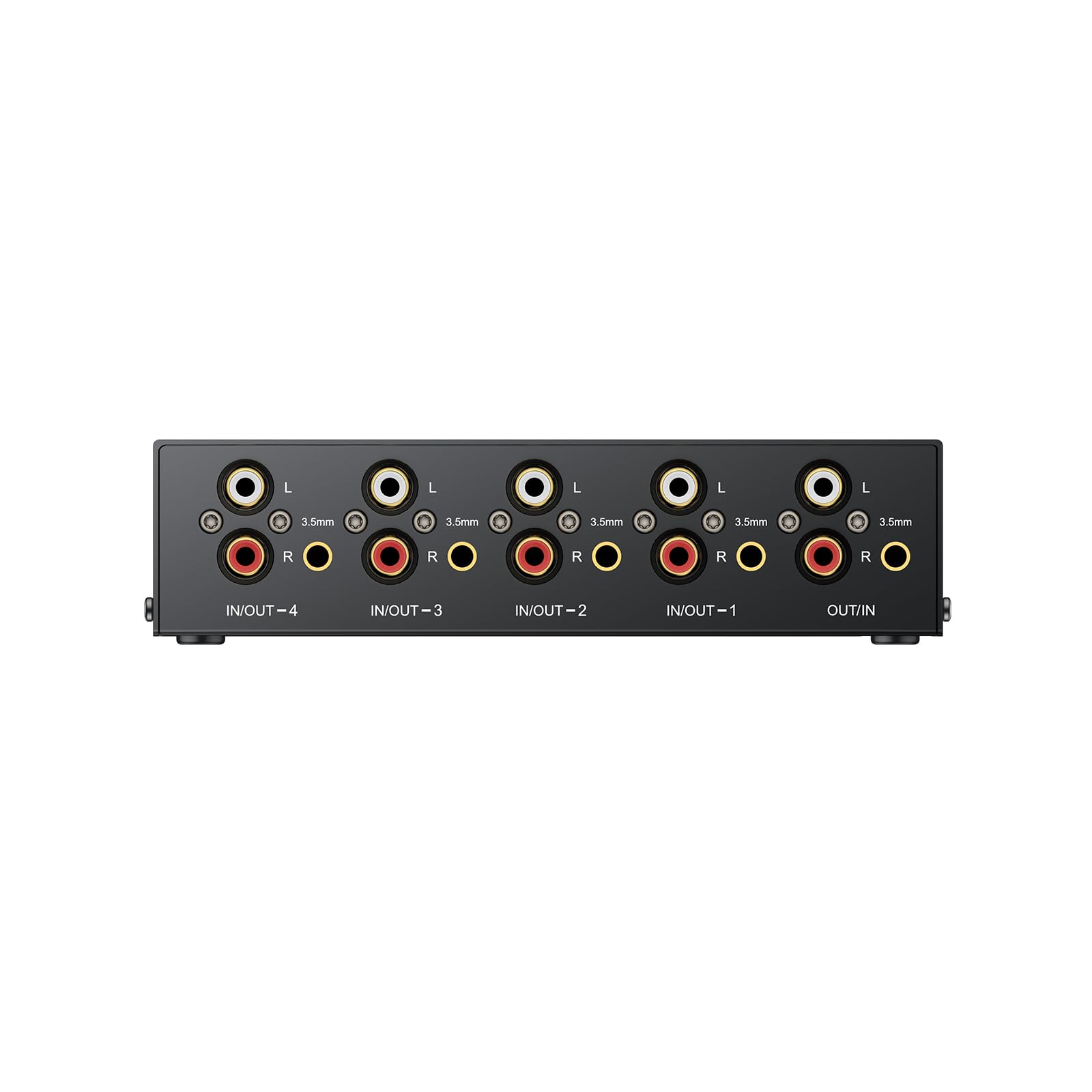 Conmutador de Audio Estéreo Bidireccional 4(1) Entradas-1(4) Salidas Conmutador Estéreo y RCA L/R de 3,5 mm Divisor de Audio Pasivo para Altavoces, Auriculares, Amplificadores