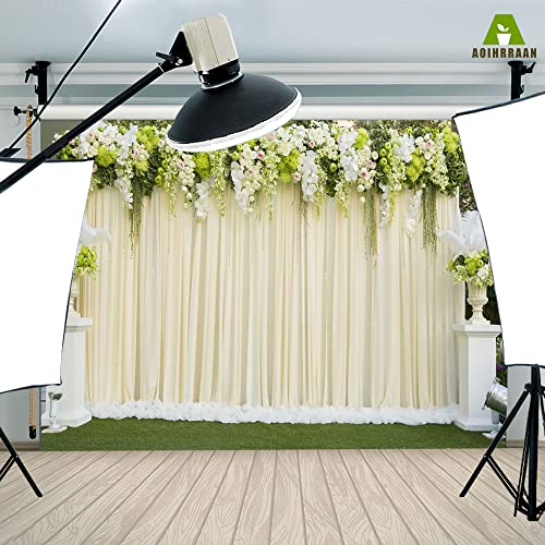 Aoihrraan 3x2,5m Wedding Ceremony Backdrop Flowers Column Bouquet Green Ivy Lawn Curtains Photography Background Bridal Shower Decor Valentine's Day Party Couple Lovers Portrait Photo Studio Props - Image 4