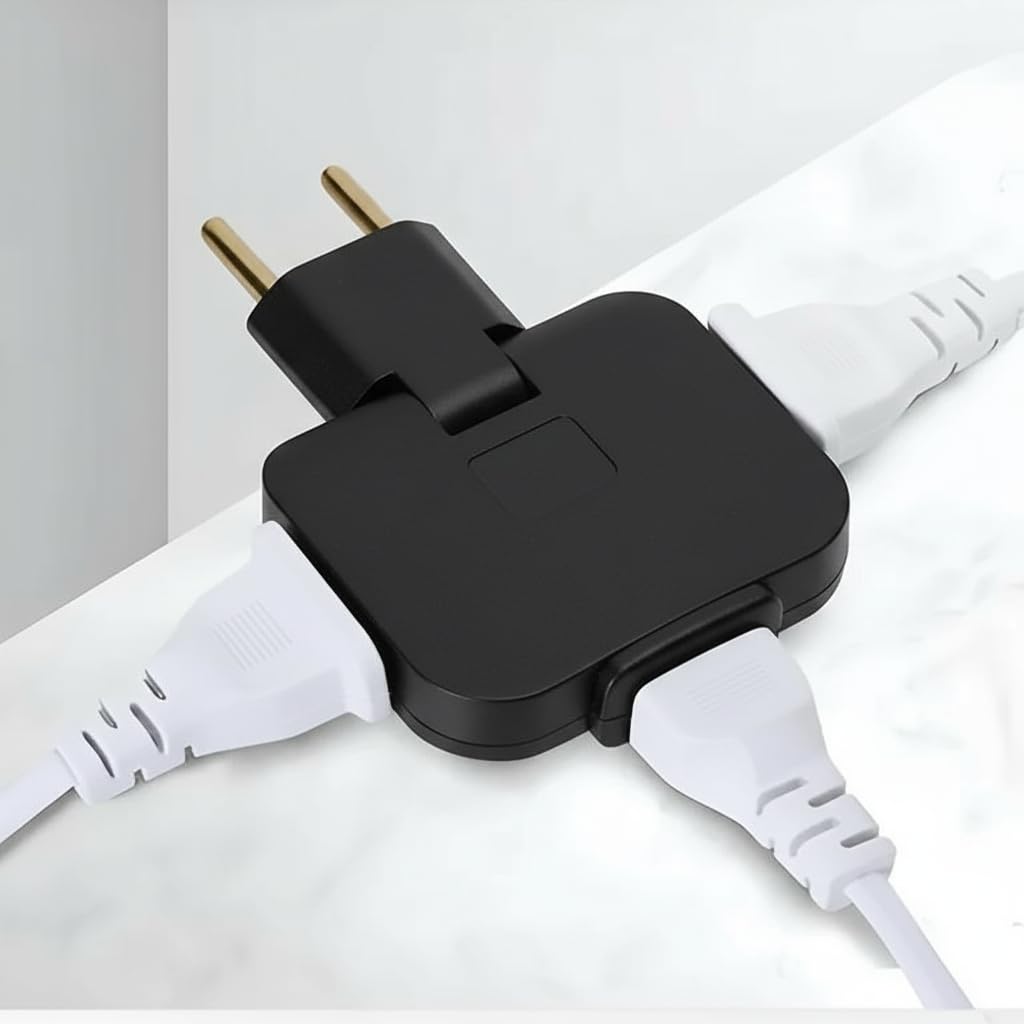 3-in-1 Multi-Way Socket Adapter, 16A 250V Plug, Heat-Resistant ABS Plastic,180° Rotation, Foldable, Adjustable Wall Plug Socket with Indian and European and American Compatibility-image-8