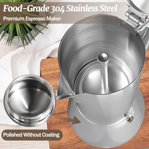 Image of 2 Cup Thickened Moka Pot 304 Stainless Steel 100ml | Italian Espresso Coffee Maker Stovetop CoffeeMakers Mocha Pot for Induction Stove Classic Cafe Makers Portable