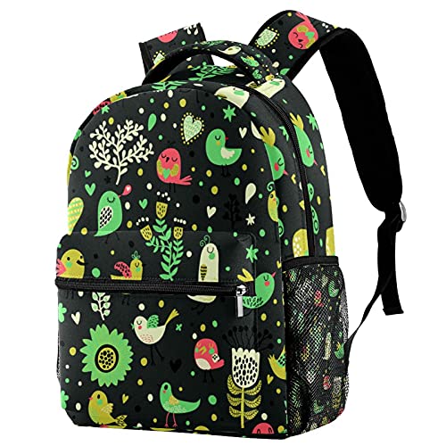 Mochila escolar de flores con fundas dobles para botellas y tirantes regulables para niños