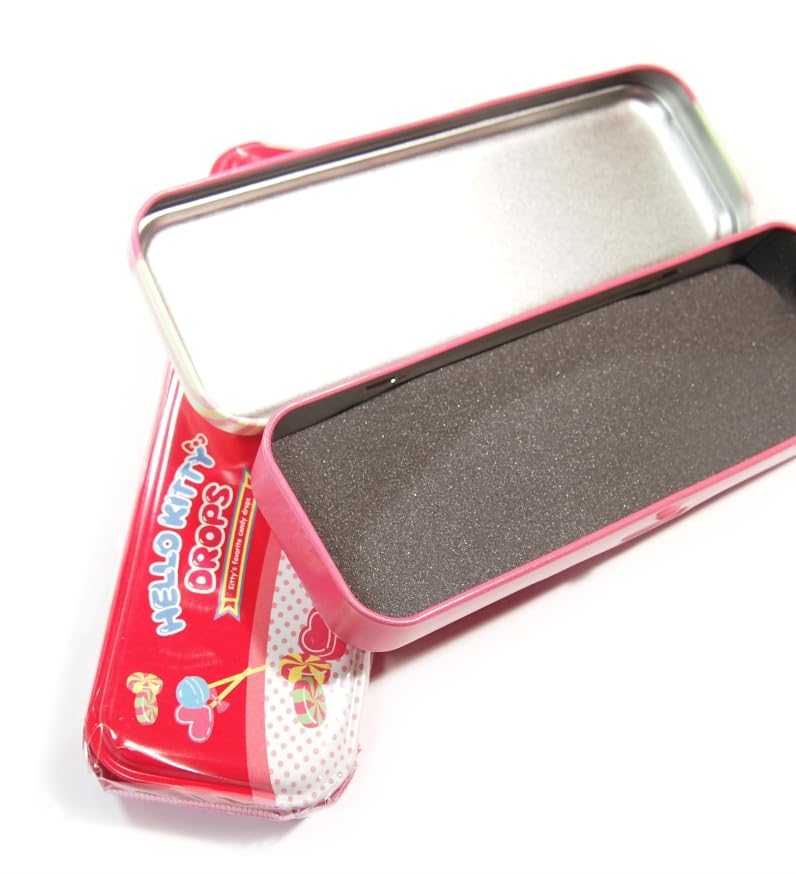 Image of Bandal & Neoul KITTY's Officially Licensed Metal Tin Pencil Case for Writing Instrument Storage (Pink stripes)