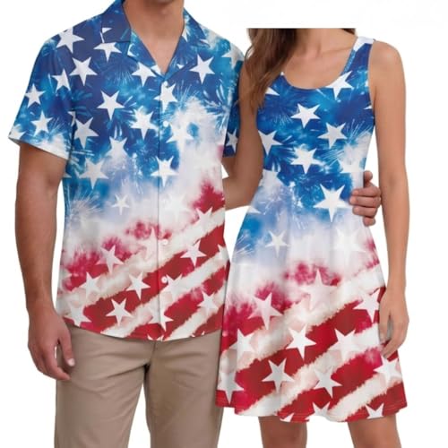 Image of Hawaii Matching Couple Outfits Husband and Wife Clothing Fashionable Mens Casual Shirts Hawaii Dress with Soft Fabric