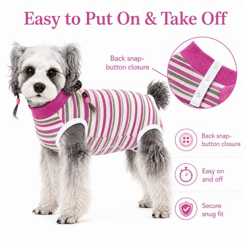 Image of Dog Surgery Recovery Suits, Sleeveless Dog Recovery Suit Female, E-Collar & Cone Alternative Surgical Suit for Small and Medium Dogs After Surgery, Striped Dog Onesie Pajamas