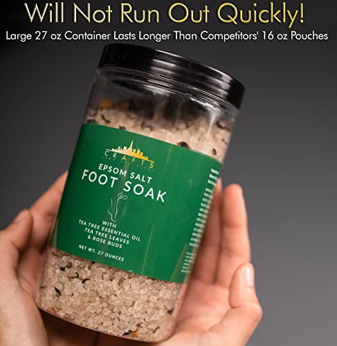 Crafts And The City Epsom Salt Tea Tree Oil Foot Soak Salts for Pain Relief - 27 oz Large Container with Tea Tree & Rose Leaves - Herbal Pedicure Foot Spa Soak Salt for Foot Bath Soaking for Dry Feet - Image 4