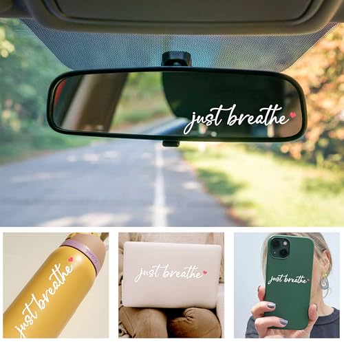 Image of Set 3Pcs Just Breath Rearview Mirror Decal Red Heart, Inspiration Sticker Christian, Bible, Catholic, Water Bottle Laptop Sticker Vinyl Waterproof 4x0.9 Inch Car Decals for Mom Dad Friend