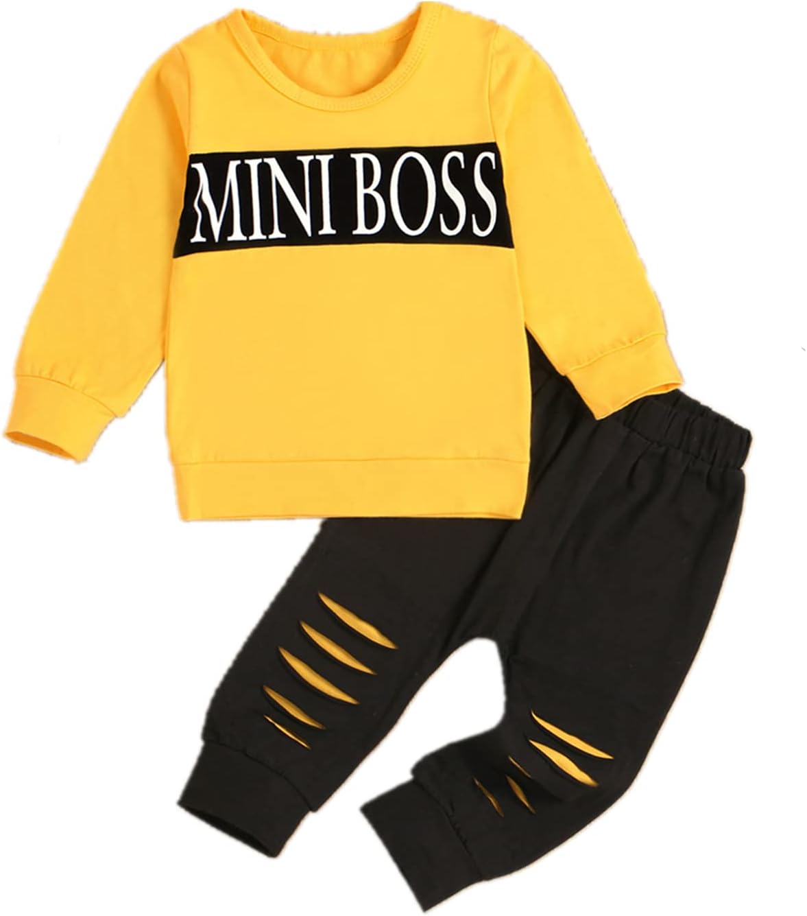 Infant Baby Outfits Mini Boss Casual Long Sleeve Tops and Pants Toddler Baby Boy Clothes Set Spring Winter Outfit Sets(Yellow, 6-12Months)