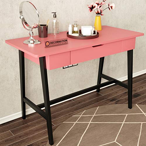 Image of DecorNation Zane Dressing Table, MDF Solid Wood Table with Storage Drawer for Home (Pink)