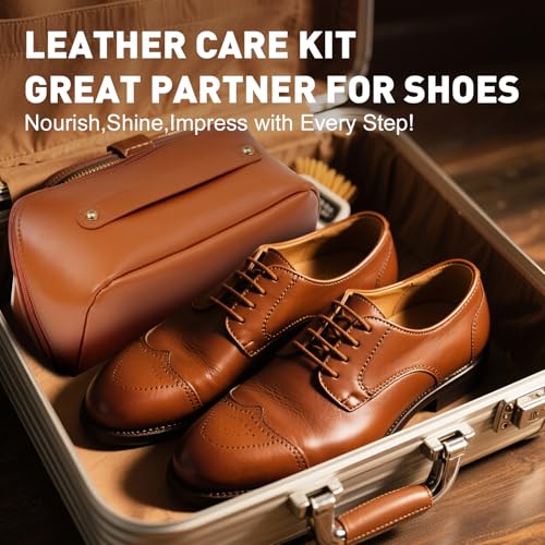 16PCS Leather Shoe Shine Kit for Men, Mink Oil Shoe Brushes and More for Shoe Polish Kit, Shoe Care Set and Shoe Cleaning Kit for Men Husbands Dads