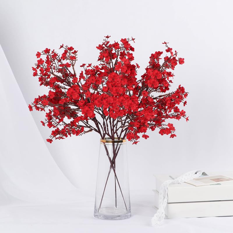 DODXIAOBEUL 8 Pcs Faux Flowers for Vase 19.7'' Babys Breath Artificial Flowers Long Stem Fake Silk Flowers Faux Baby Breath Flowers Bouquet for Home Wedding Party Decoration,Red - Image 4