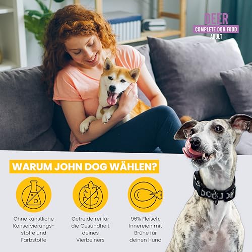 JOHN DOG Hundenassfutter Pure Black Hirsch - Premium Getreidefreies Hundefutter mit 96% Fleisch - Monoprotein Nassfutter für ausgewachsene Hunde 6 x 400g