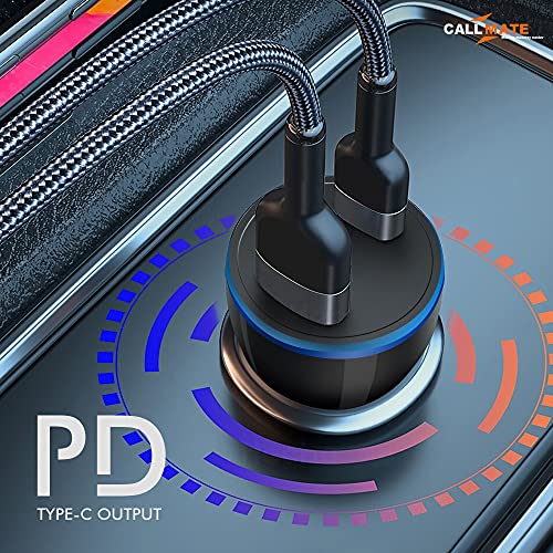 Image of CALLMATE TEP-21,Dual Port Car Charger with Type-C PD 18W Port and USB A Quick Charge QC 3.0 Port, LED Indicator Charging Compatible with iPhone13 /12 /11 Pro /Max /XR /XS,iPad Pro /Air,Galaxy S21 /10 /9