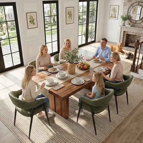 Image of HNY Modern Dining Room Arm Chairs Set of 6, Green Retro Faux Leather Upholstered Barrel Dining Chairs with Arms Mid-Century Accent Chair with Metal Legs, Open-Back Kitchen Side Chairs for Living Room