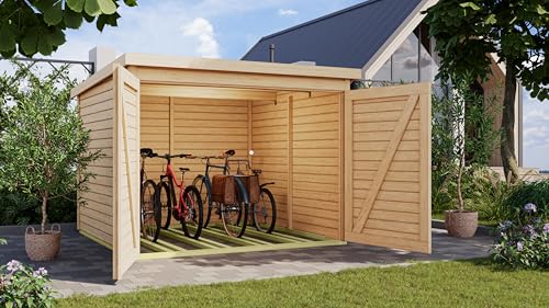 CHILLROI® Karibu Fahrradgarage aus nordischer Fichte für 4 Fahrräder –...