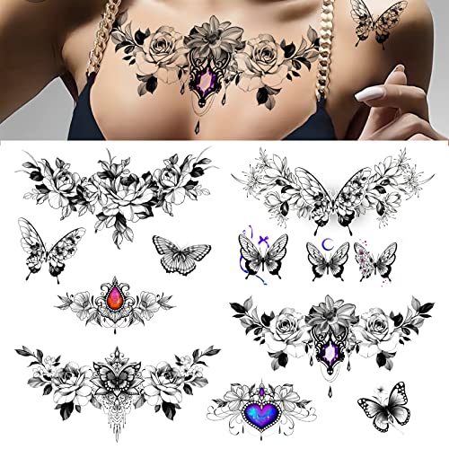 Roarhowl Mulheres Sexy Tatuagem Temporária Conjunto de Tatuagem Sexy Lindas Flores Realistas 3D Requ
