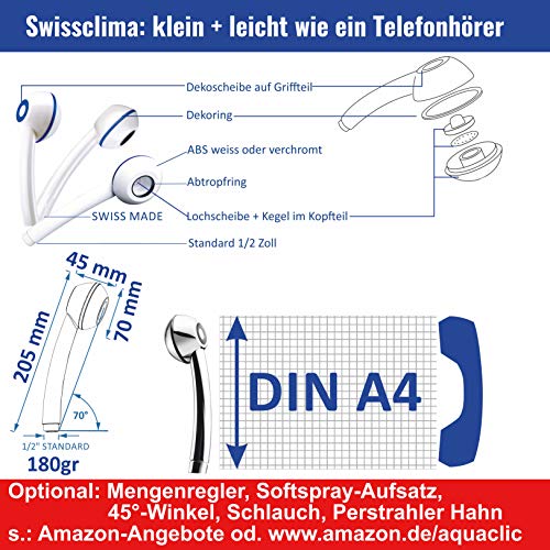 Handbrause SwissClima BLACK WOW! für Durchlauferhitzer und Duschende, die unter tiefem Wasserdruck leiden: kräftiger Strahl, druckerhöhend, hygienisch, kalkfrei, umweltschonende Eco-Verchromung