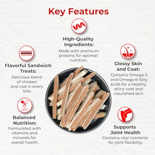 Image of Drools Cod Fish Sandwich Dog Treat, 70 g | Made with Real Chicken & Cod Fish | High Protein Training Treat | for Puppy & Adult Dogs