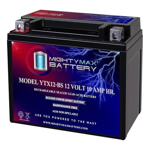 Image of Mighty Max Battery YTX12-BS -12 Volt 10 AH, 180 CCA, Rechargeable Maintenance Free SLA AGM Motorcycle Battery