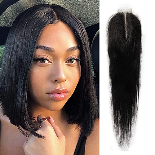 Maycat 2x6 Lace Closure Middle Part 8 Inch Straight Hair 100percent Human Hair Kim K Closure Swiss Lace 130percent Density Deep Part Natural Black Color Bleached Knots