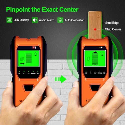 Stud Finder Wall Scanner - 5 in 1 Electronic Stud Detector with Upgraded Smart Sensor, Audio Alarm and HD LCD Display for the Center and Edge of Wood, AC Wire, Metal and Studs Detection(Gamboge)