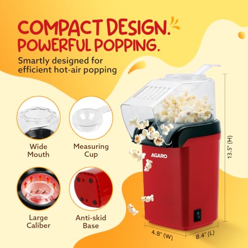 Image of AGARO Delite Electric Popcorn Maker, 1200W Hot Air Popper, Oil-Free Healthy Snacks for Kids in 2 Minutes, 90% Popping Rate, Measuring Cup Included, Family Party, 1 Year Replaceable Warranty