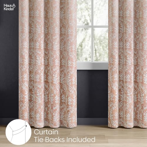 Image of haus & kinder Jacquard Door Curtains 7 Feet Long Pack of 2 Door Curtains, 7 Feet Curtains for Door (Rosewood Grace, Rosegold Floral Nature Design Design 130x213 CM)