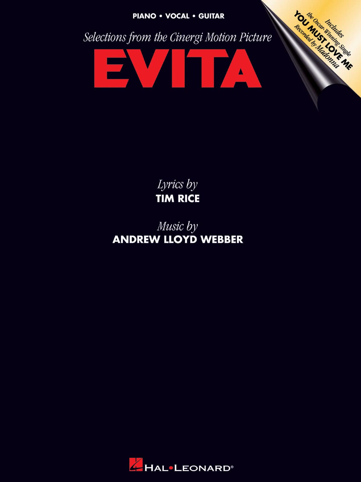 Evita Selections From The Motion Picture Piano Vocal Guitar Songbook | Musical Theatre Film Soundtrack PVG Vocal Selections Sheet Music Book | Andrew Lloyd Webber & Tim Rice